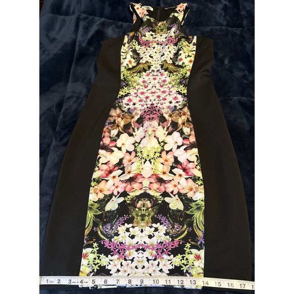 Women's Maggy London Sleeveless Bodycon Dress Floral w/Black Lining Size 4 - Picture 11 of 11